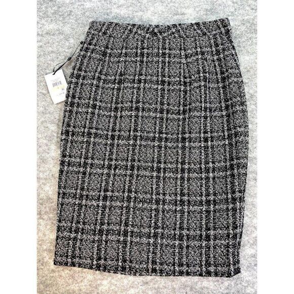 DKNY Tweed Pencil‎ Skirt 2 XS Black White Plaid - Picture 3 of 10